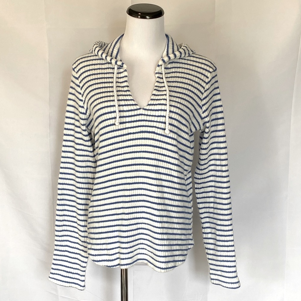 Splendid Meridian white with blue stripe loose knit hoodie Size Medium